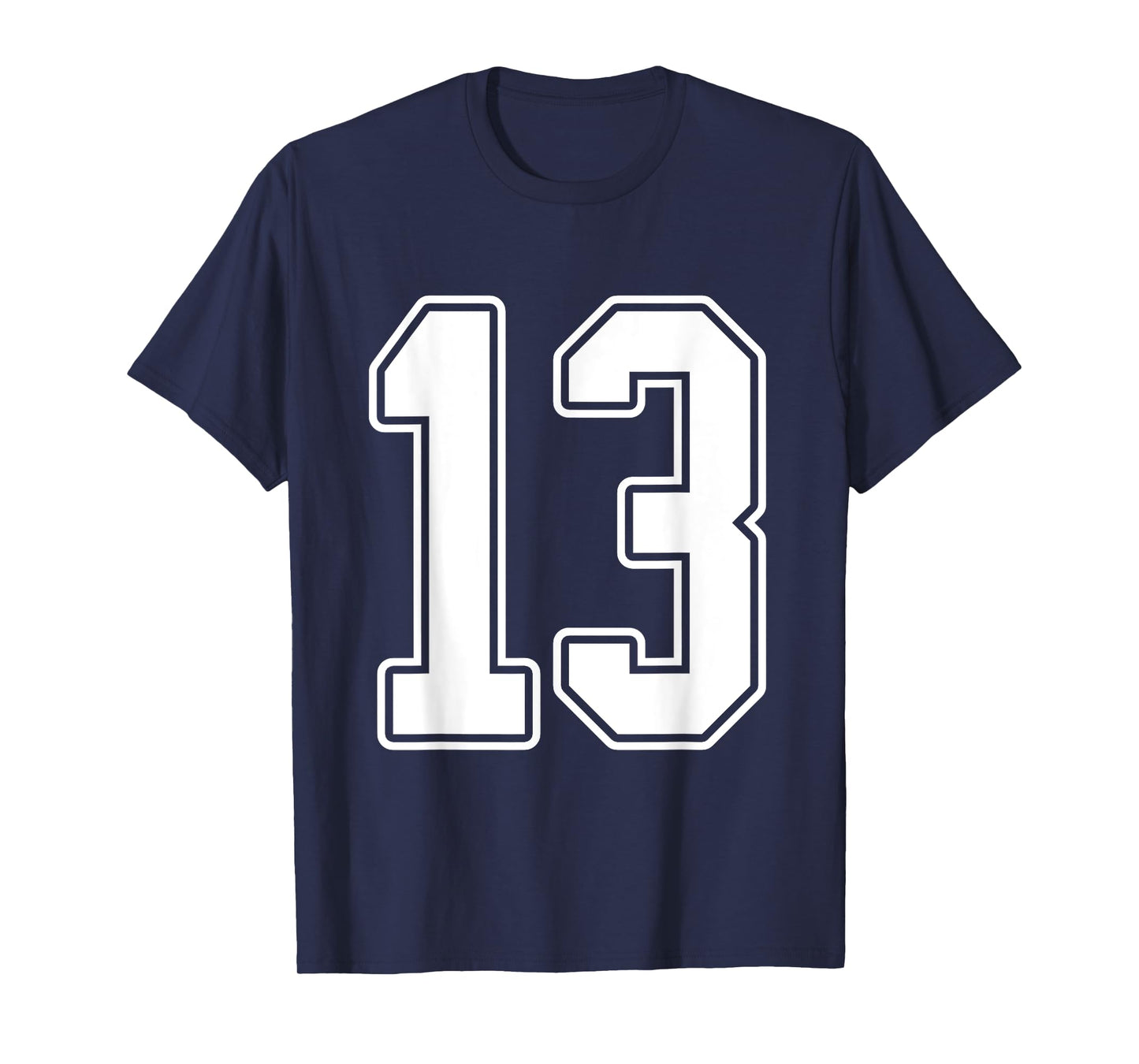 #13 White Outline Number 13 Sports Fan Jersey Style T-Shirt