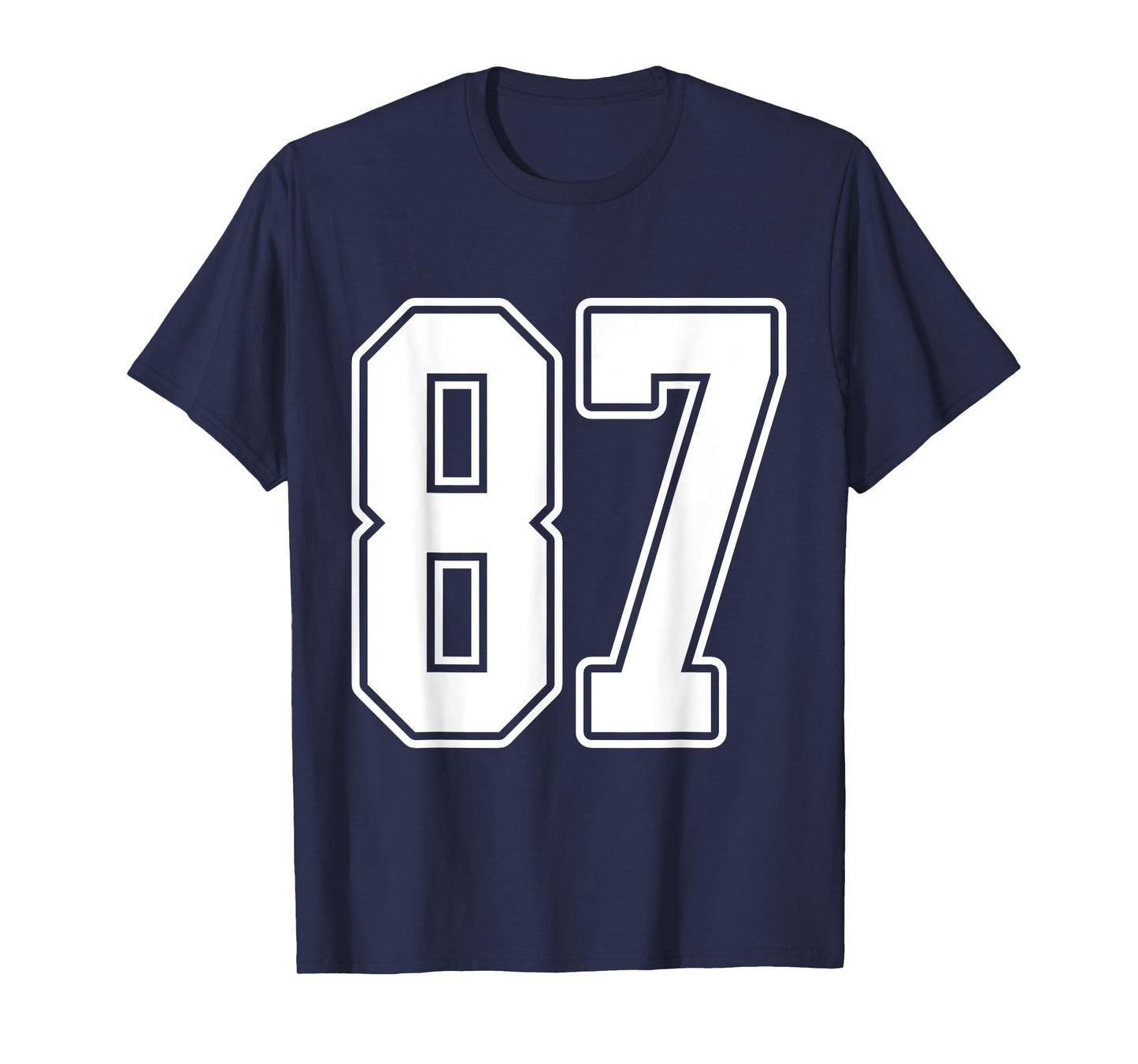 #87 White Outline Number 87 Sports Fan Jersey Style T-Shirt