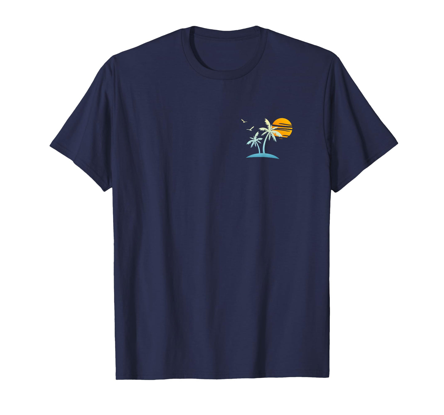 Front Back Heartbeat Sailboat Palm Trees Sunset Island Beach T-Shirt
