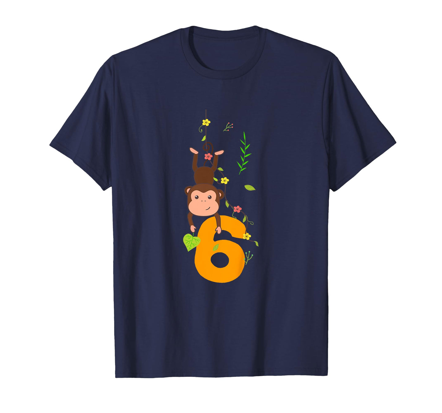 Kids Funny Cute Monkey Lover 6th Birthday Six 6 Yr 6 Year Old T-Shirt