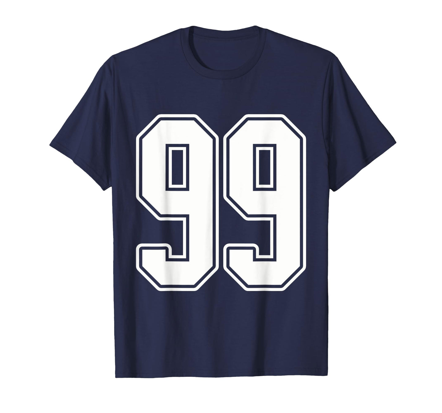 #99 White Outline Number 99 Sports Fan Jersey Style T-Shirt