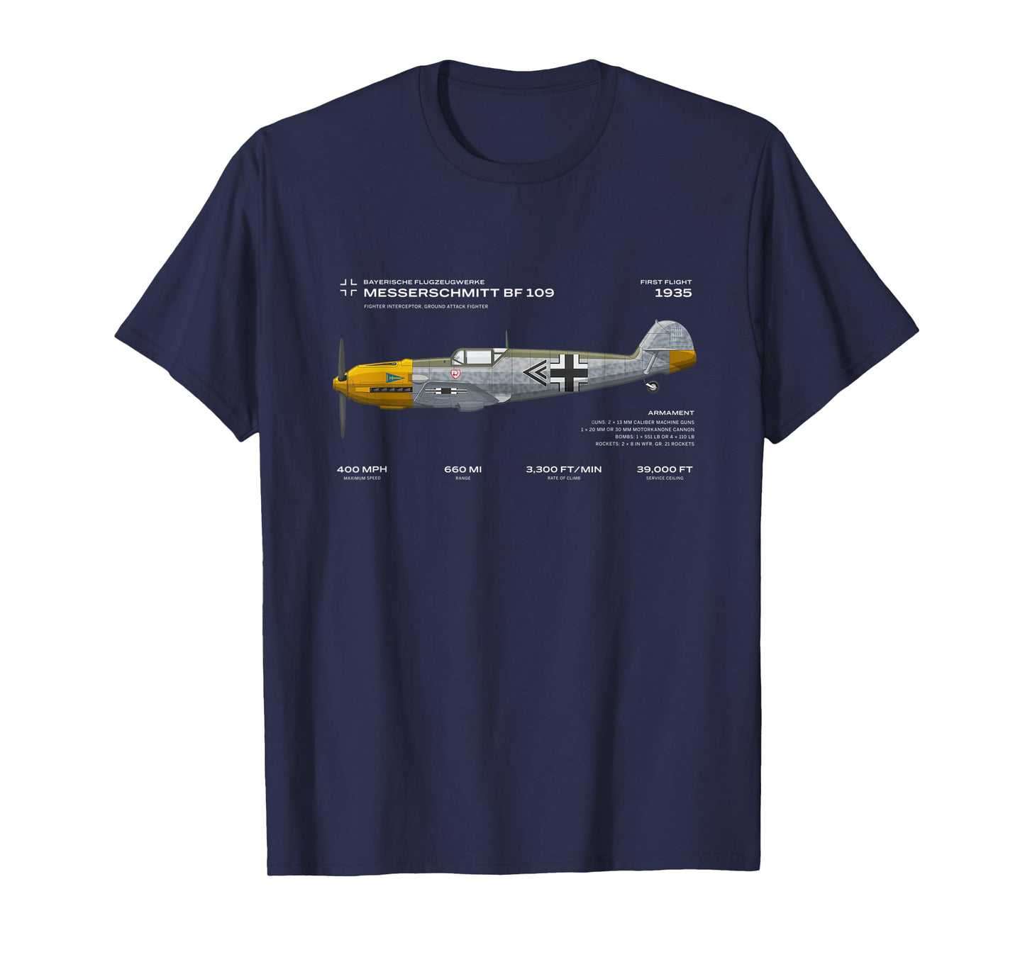 Vae Victis Messerschmitt Bf 109 WWII Airplane Historic War Bird Fighter T-Shirt
