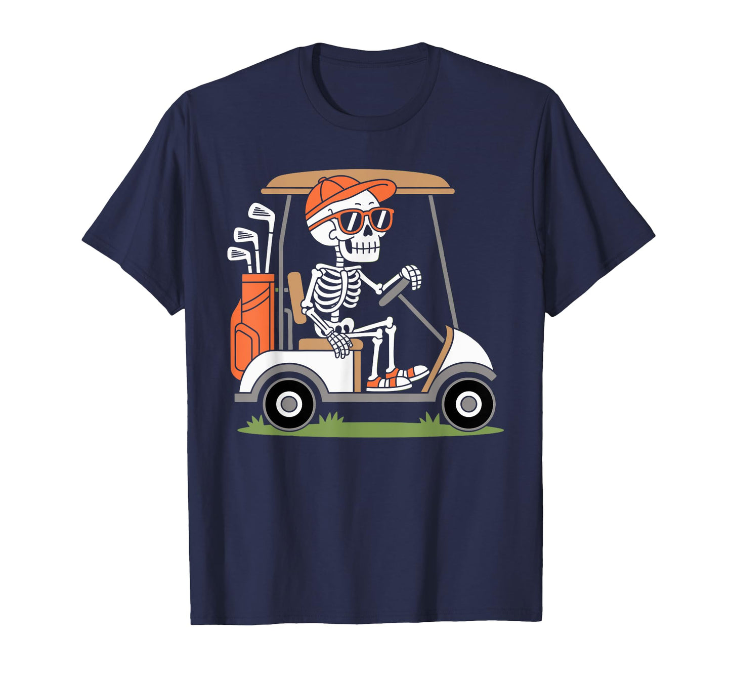 Funny Skeleton Golfer in Golf Cart Golfing Halloween T-Shirt