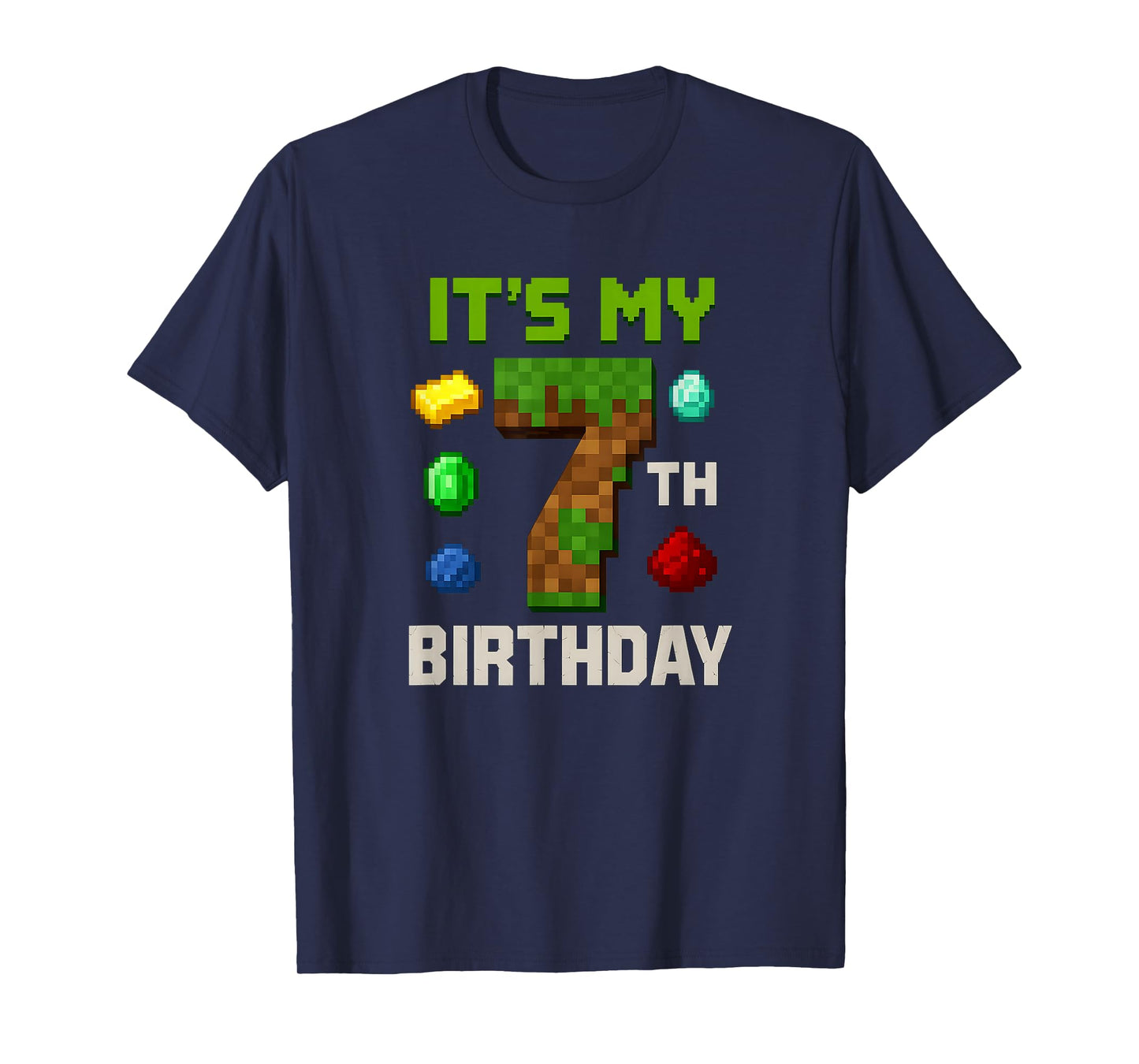 Pixelated Level 7 Birthday Kids Gamer Party Design T-Shirt