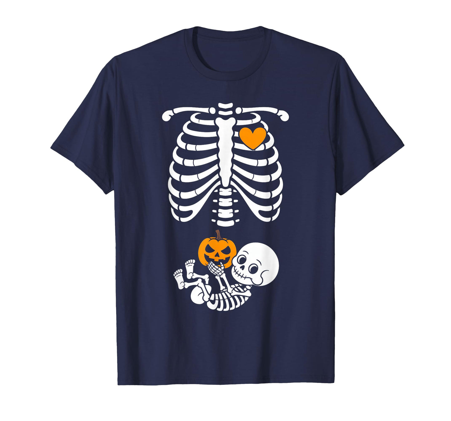 Halloween Skeleton Baby Rib Cage Maternity Pregnant Pumpkin T-Shirt
