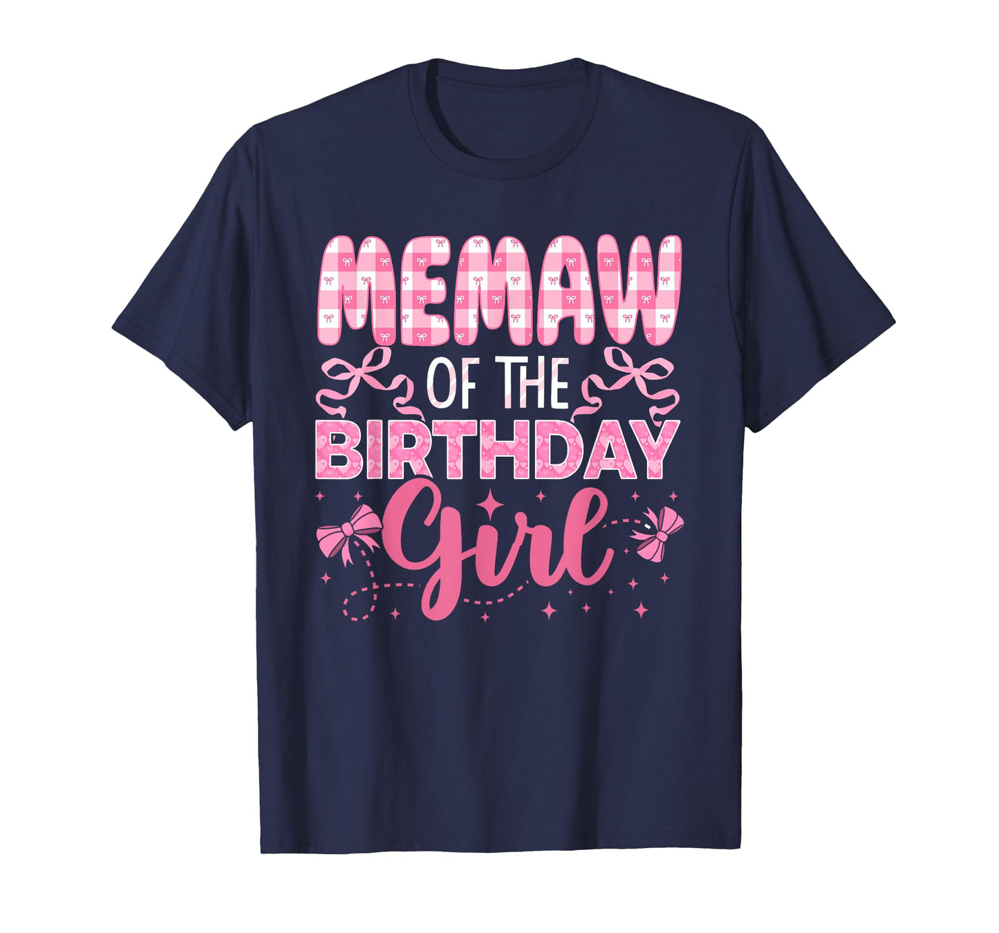 Memaw of The Birthday Girl Family Pink Coquette Bow T-Shirt