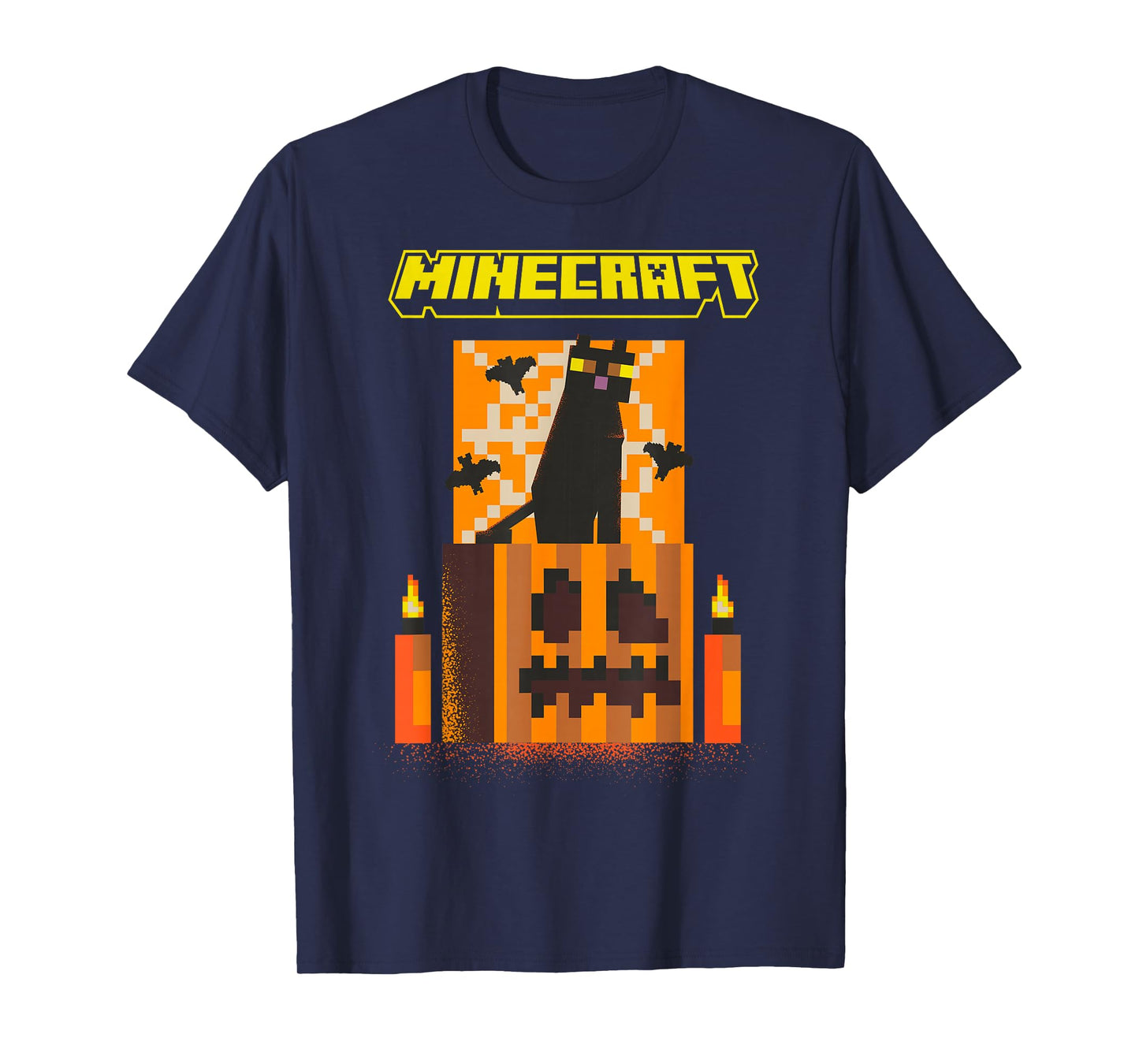 Minecraft Halloween Black Cat On Pumpkin Scene T-Shirt