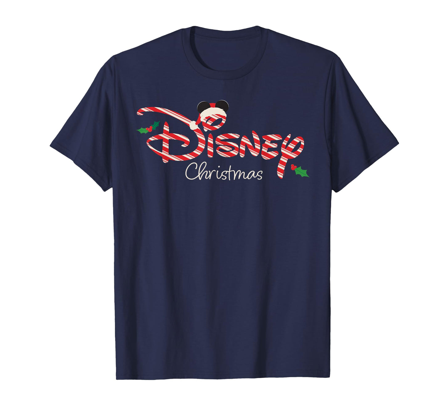 Disney Christmas Script Logo Candy Cane Holiday Trip T-Shirt