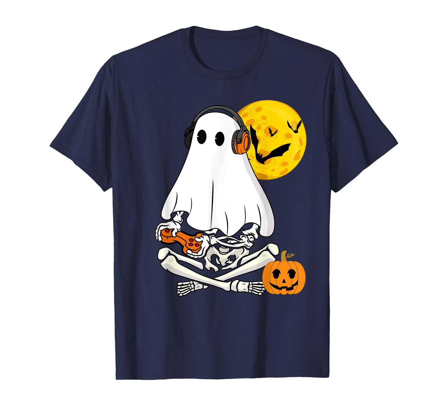 Halloween Skeleton Ghost Gamer Scary Pumpkin Boys Kids Men T-Shirt