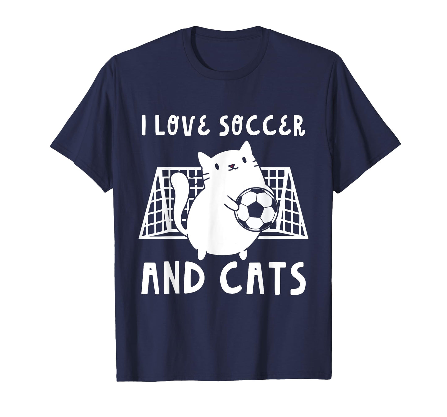 Cute I Love Soccer And Cats Funny Soccer Goalie Goalkeeper T-Shirt