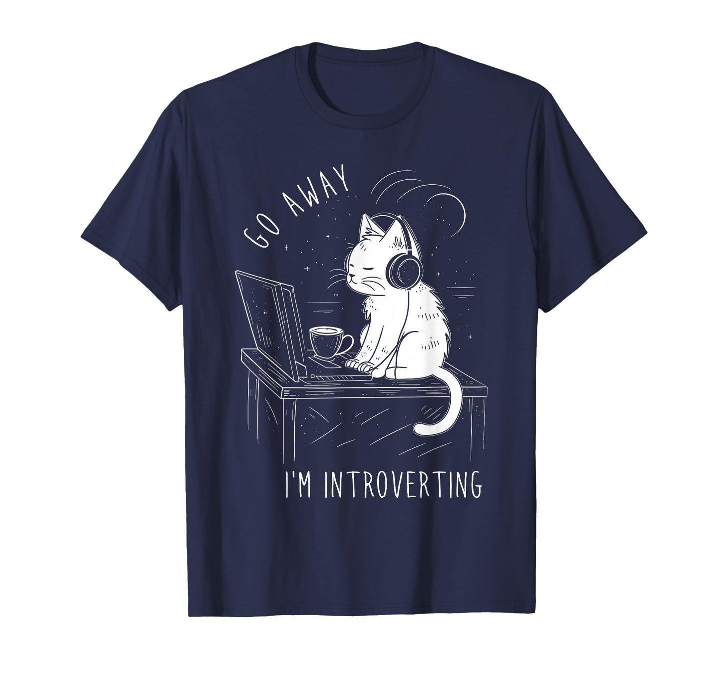 Introvert Cat with Coffee on Computer Antisocial Emo Goth T-Shirt