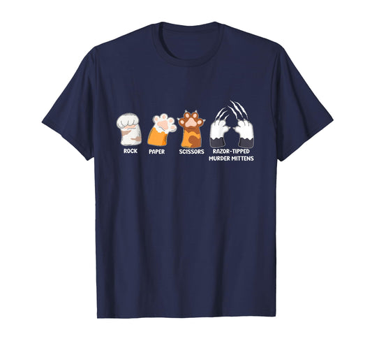 Rock Paper Scissors Razor Tipped Murder Mittens Fun Cat paws T-Shirt