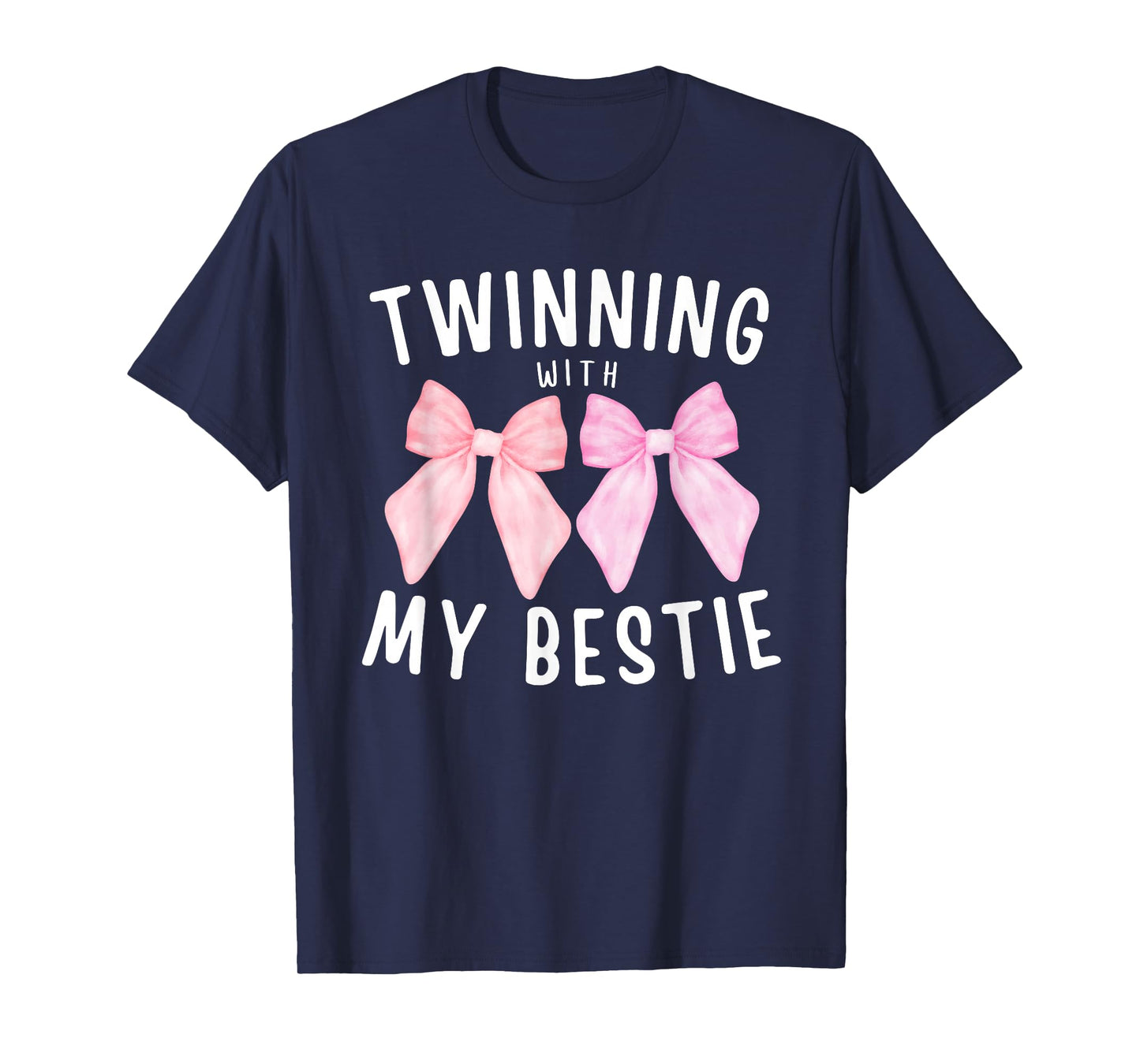 Pink Bow Twinning With My Bestie Twin Matching Twins Friends T-Shirt