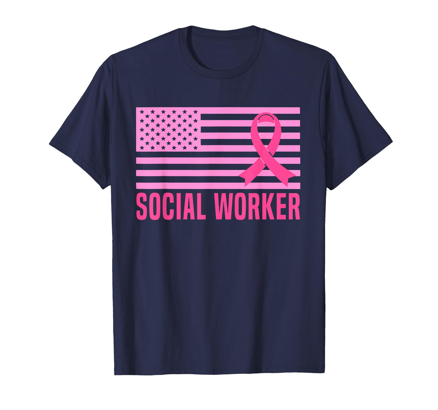 Social Worker Breast Cancer Awareness Month USA Flag Gifts T-Shirt