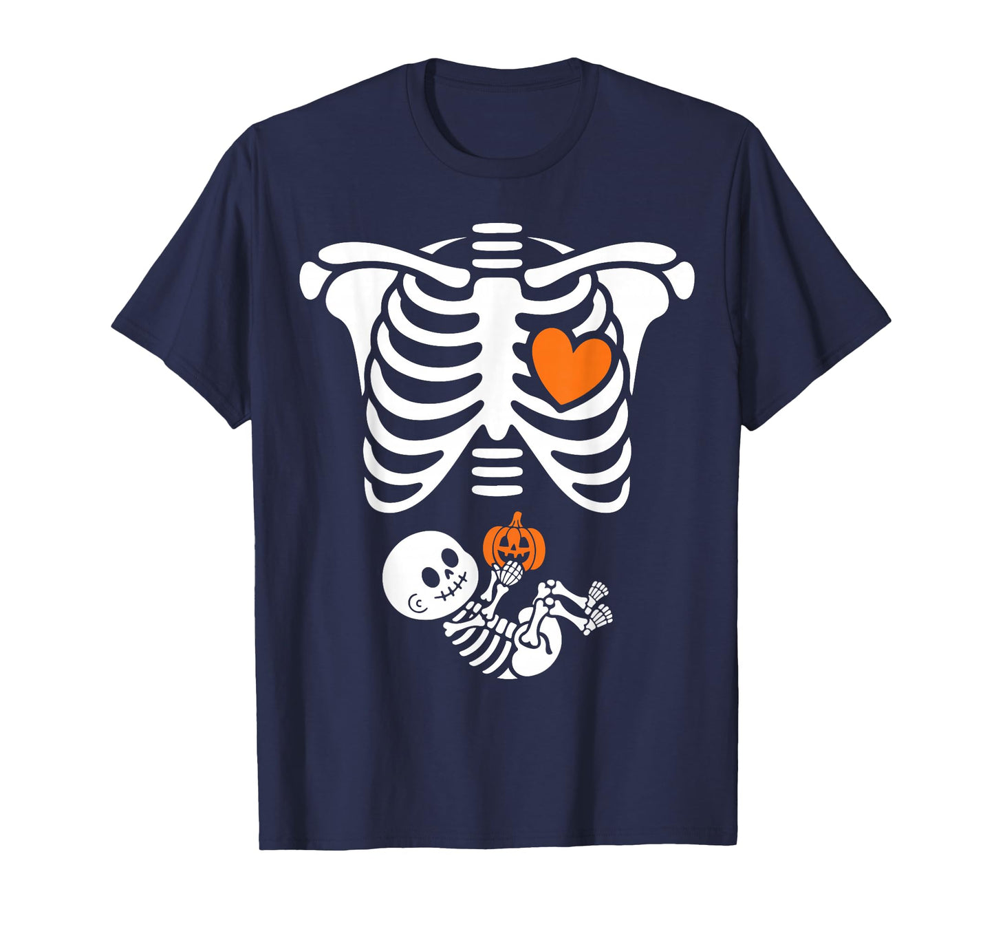 Halloween Skeleton Baby Rib Cage Maternity Pumpkin Pregnant T-Shirt
