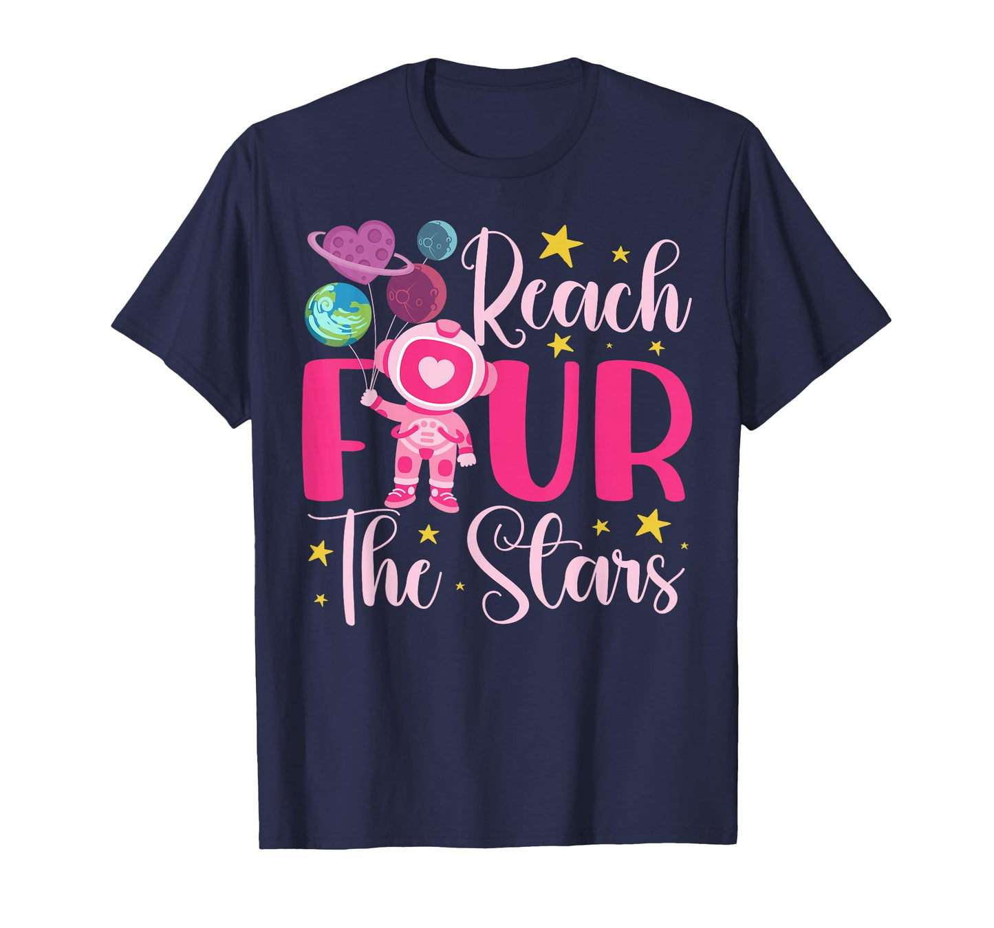 Reaching Four The Stars Birthday Boy Girl 4 Yrs Old 4th Bday T-Shirt