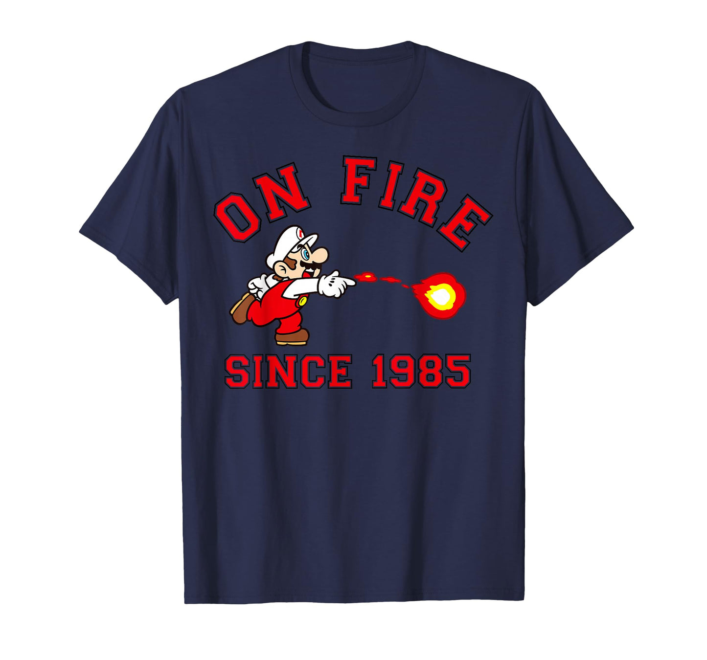 Super Mario Bros On Fire Since 1985 Red Text Collegiate T-Shirt