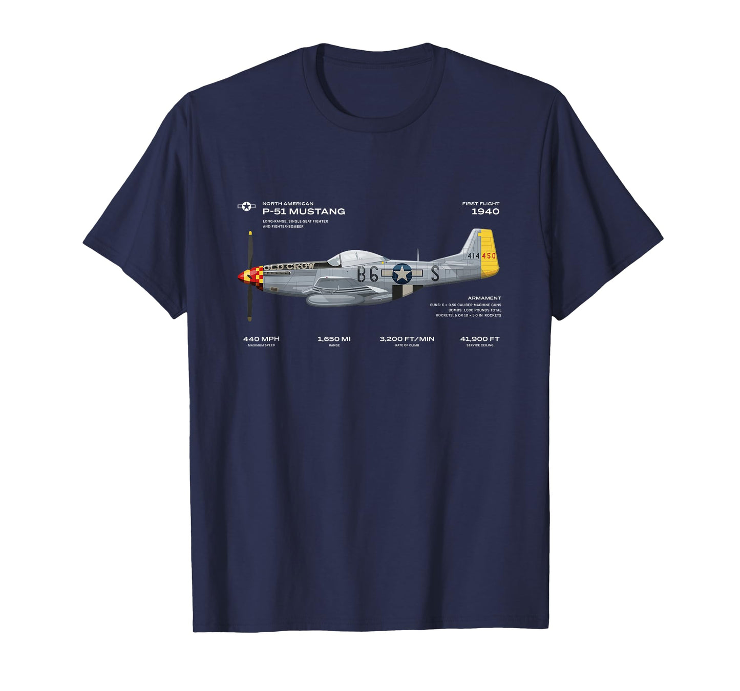 P-51 Mustang WWII Aeroplane Historical Warbird Fighter T-Shirt