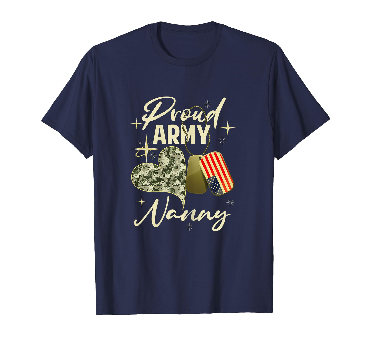 Proud Army Nanny Camouflage Mother's Day Dog Tag US Flag T-Shirt