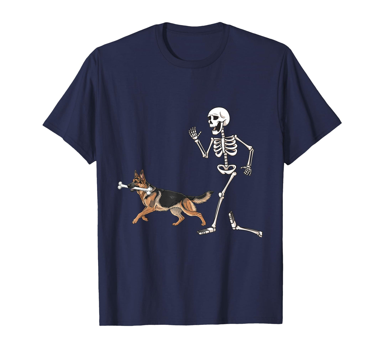 Funny Halloween German Shepherd and Skeleton T-Shirt