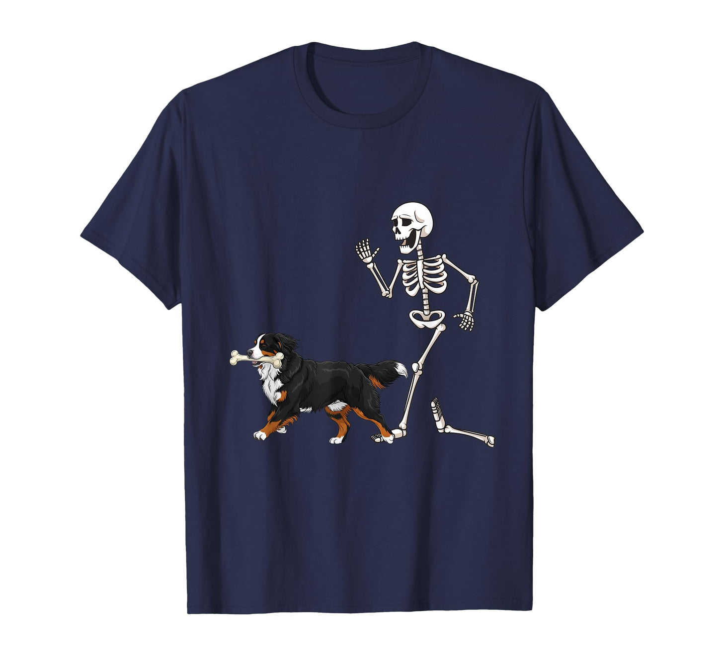 Funny Halloween Bernese Mountain Dog and Skeleton T-Shirt