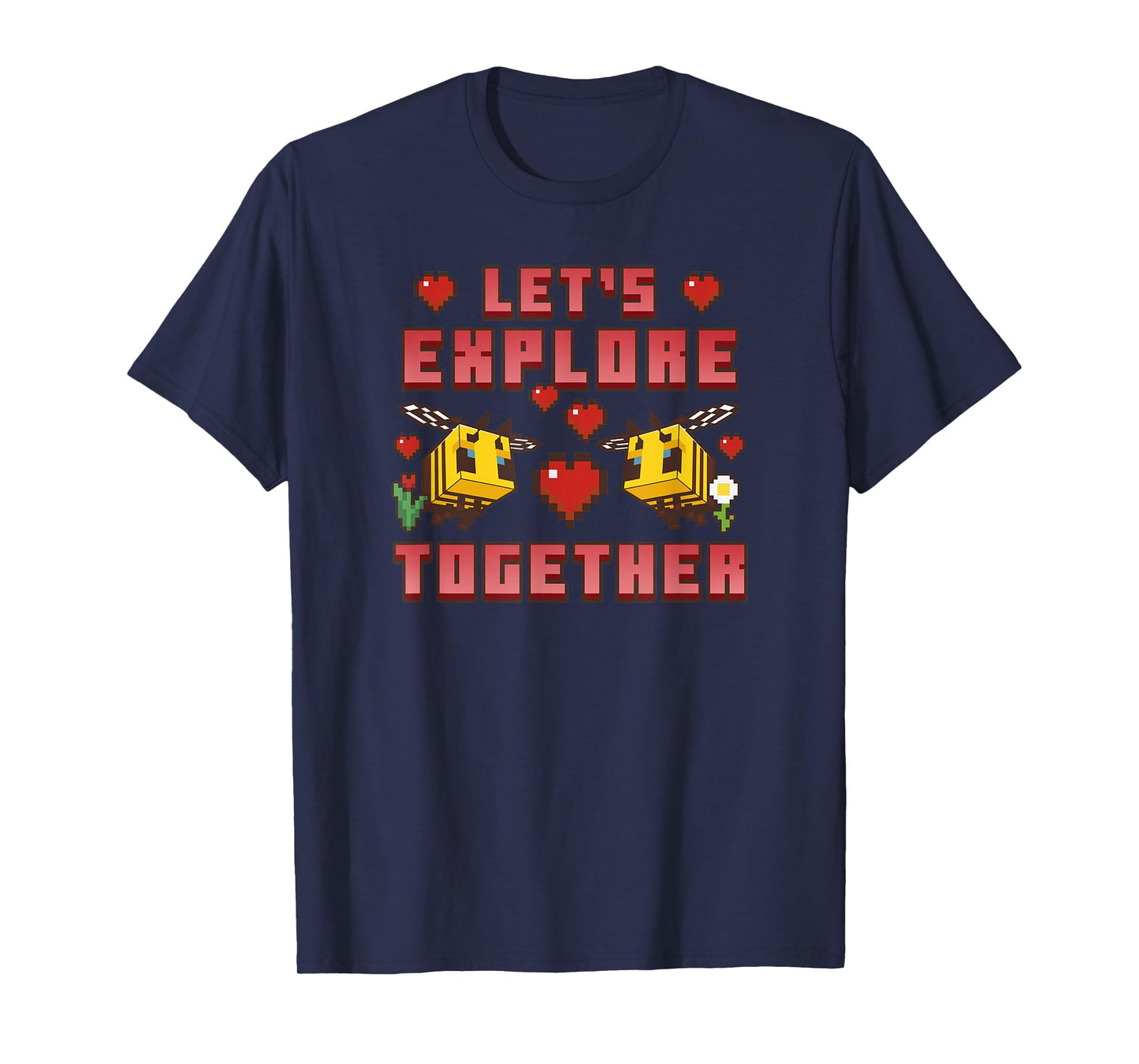 Minecraft Bees Let's Explore Together Hearts T-Shirt