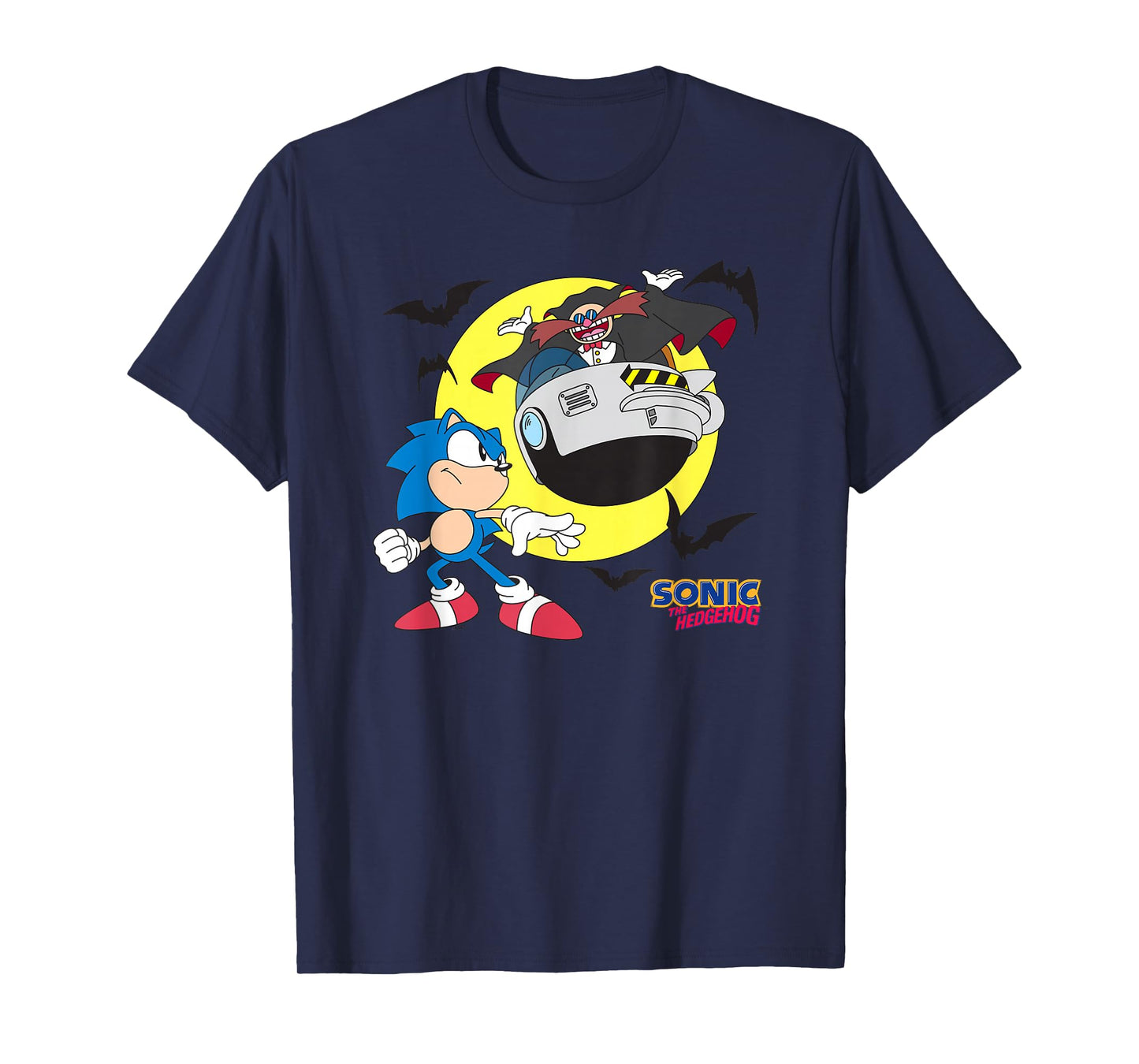 Sonic The Hedgehog Halloween Sonic Vs Dr Eggman Chest Logo T-Shirt