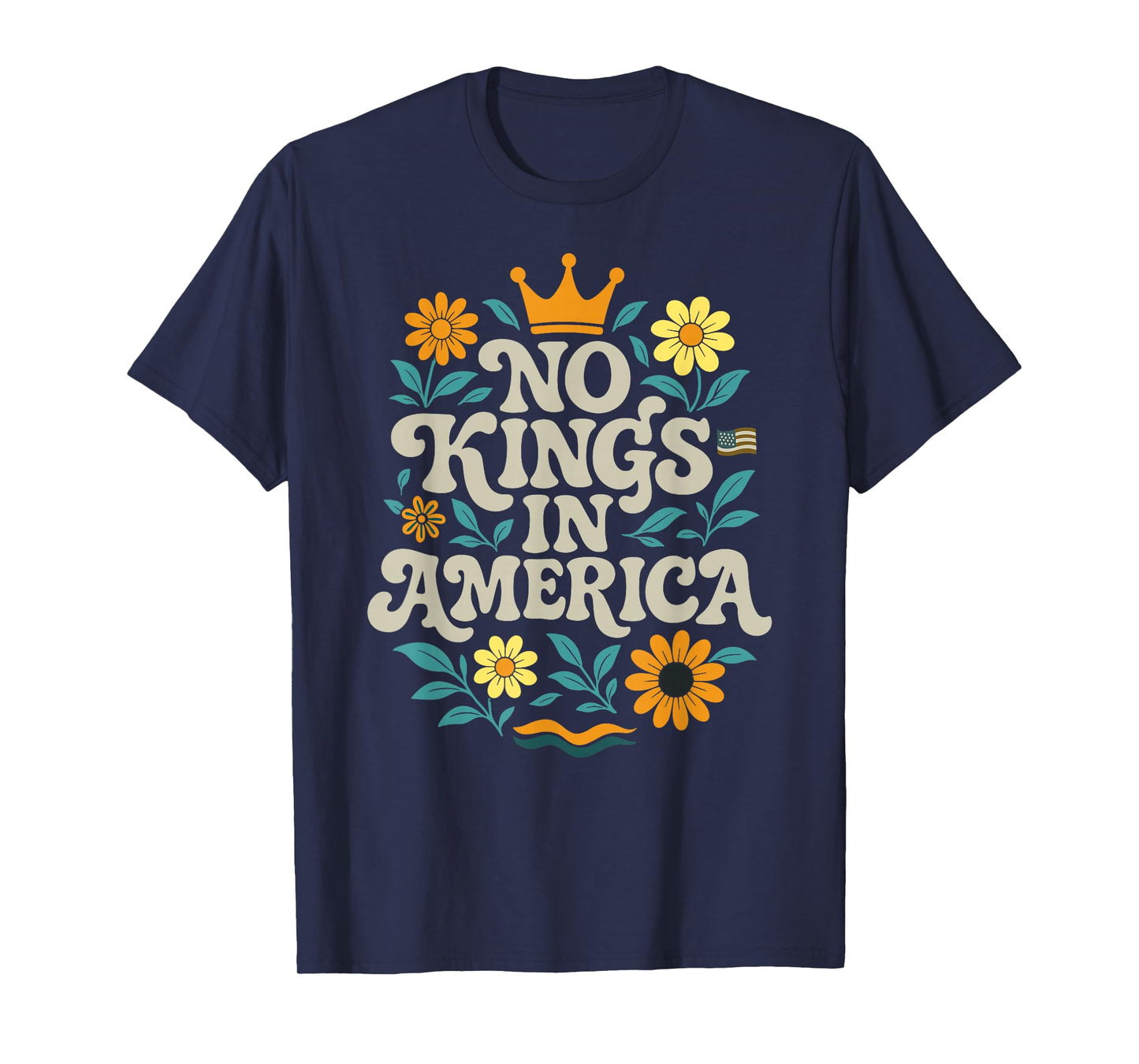 No King In American Retro Floral 70s Democracy Women T-Shirt