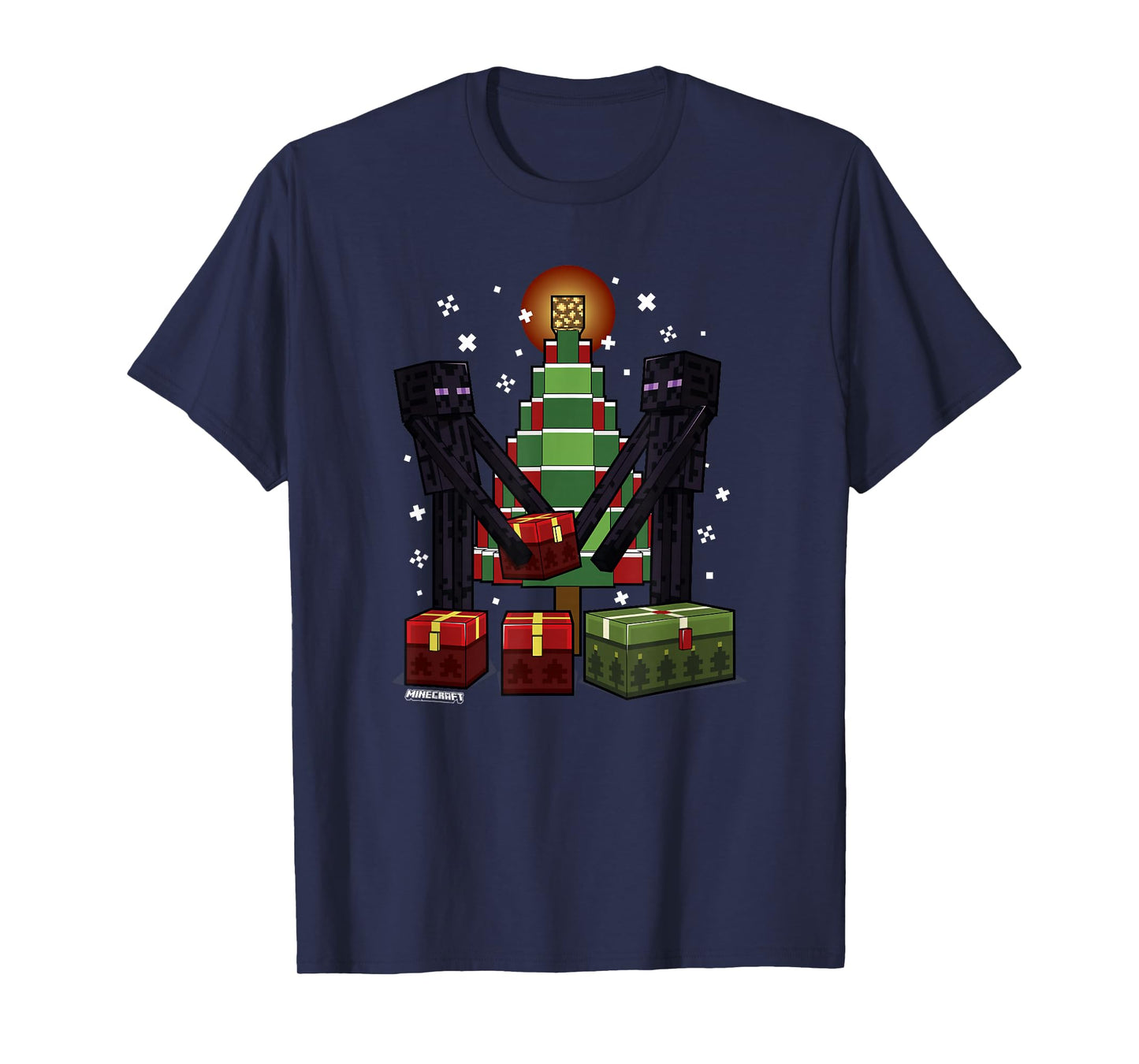 Minecraft Christmas Enderman Gift T-Shirt, Unisex-Adult, Blue, Small, Short Sleeve