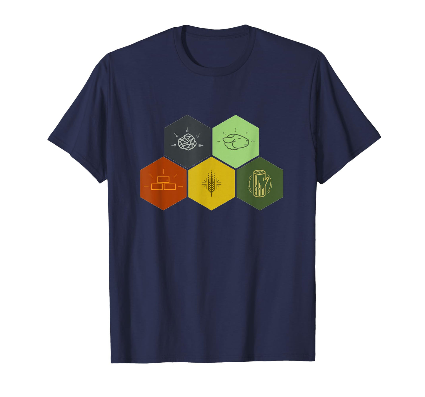 Brick, Wood, Rock, Wheat, & Sheep T-Shirt | Board Game Geek T-Shirt
