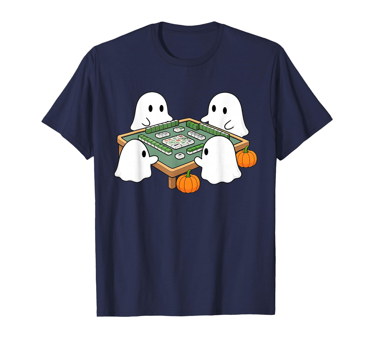 Halloween Ghost Playing Mahjong Spooky Season Game Day Fall T-Shirt