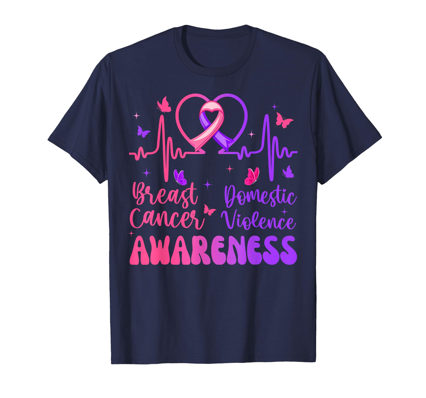 Domestic Violence Breast Cancer Awareness Month Heartbeat T-Shirt