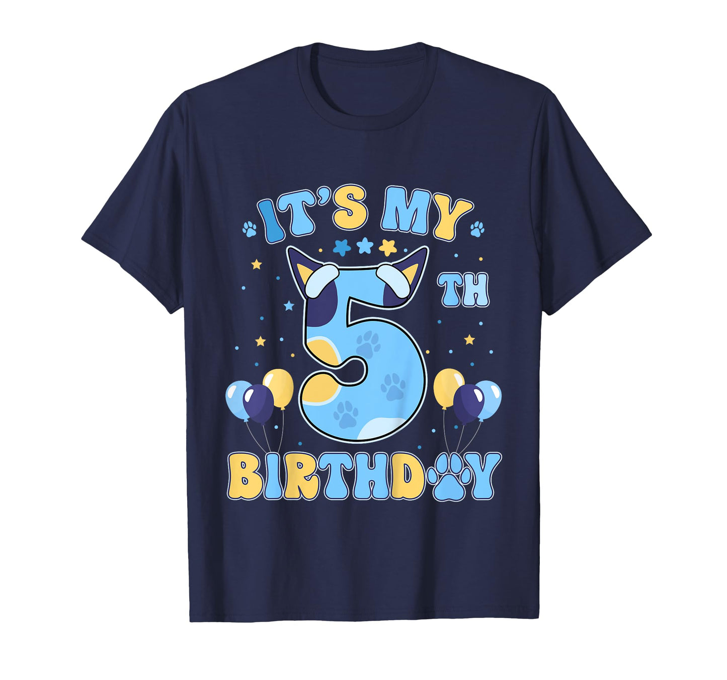 Kids Its my 5th Birthday Boy Blue Dog Theme Party Cool 5 Year Old T-Shirt
