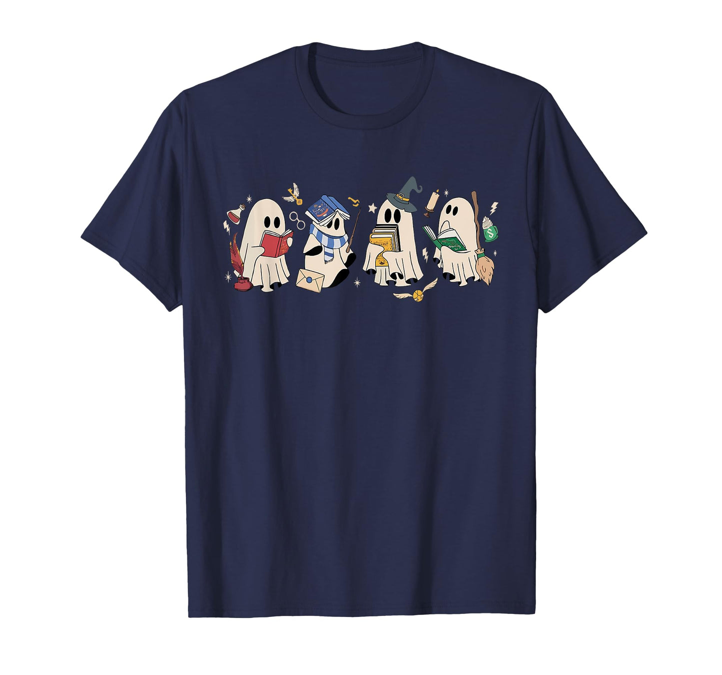 Funny Ghost Book Reading Halloween Books Lover Teacher T-Shirt