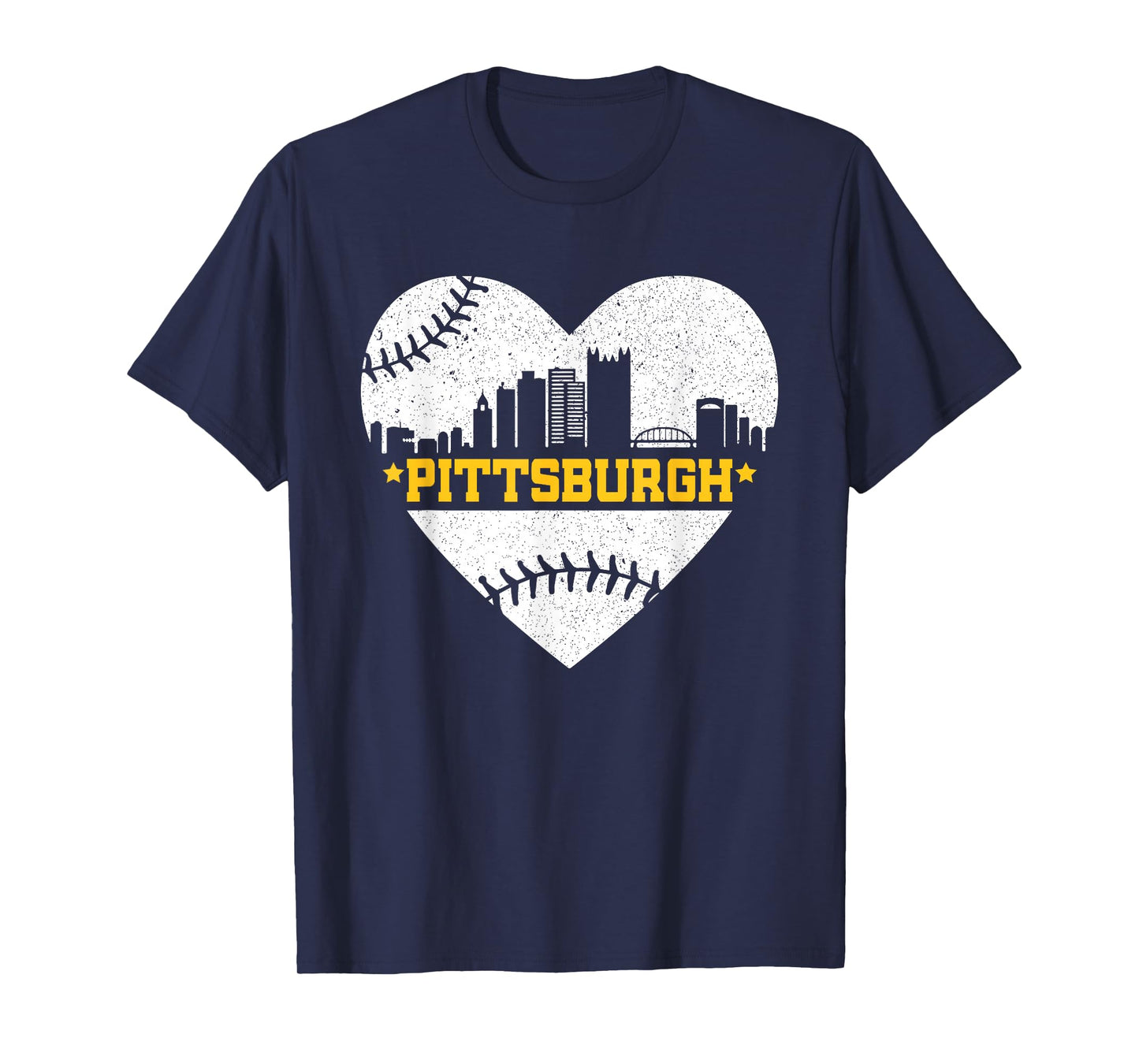 Pittsburgh Lovers Skyline Retro Baseball Heartbeat Men Women T-Shirt