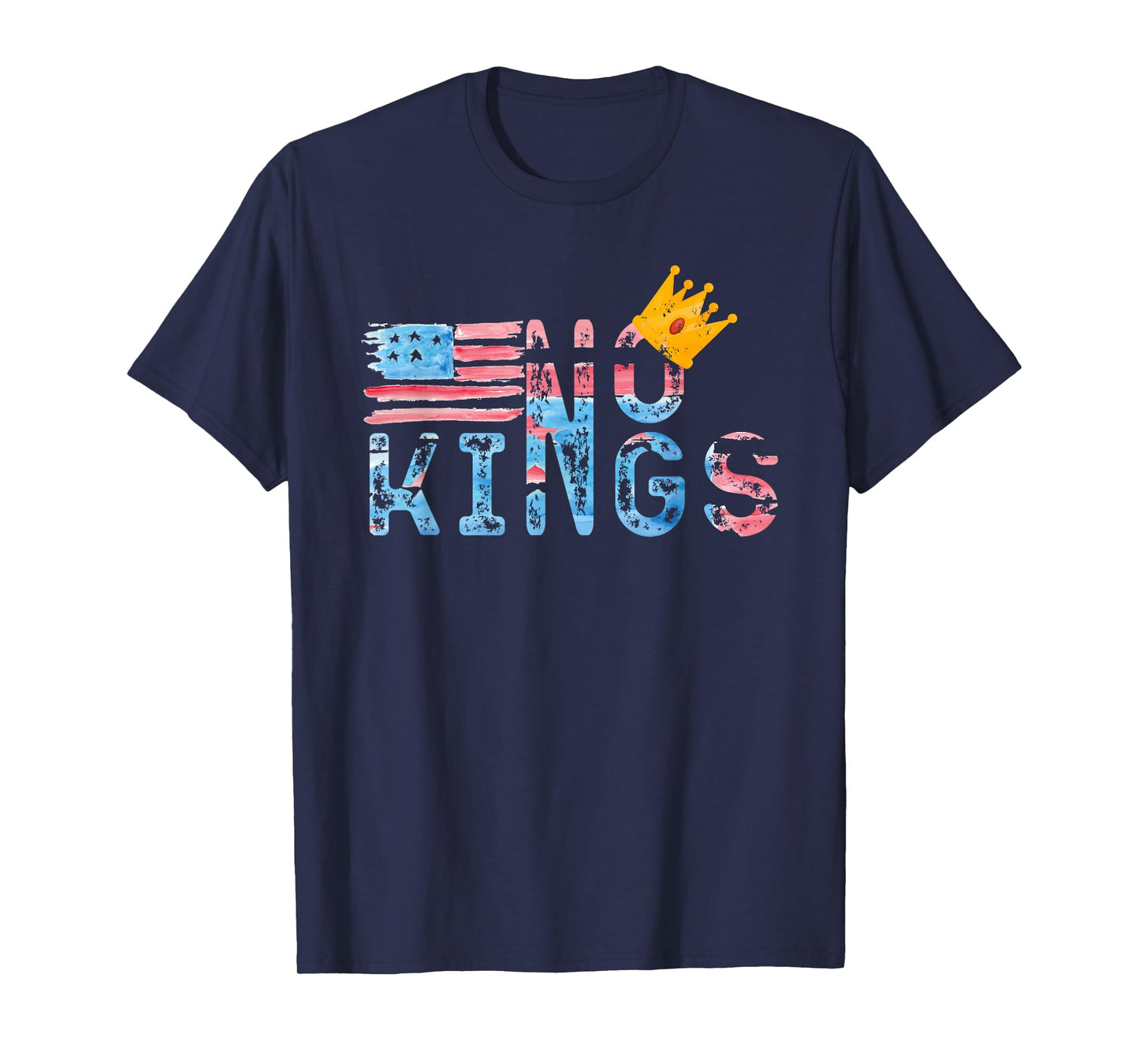 No Kings in America US Flag Vintage Women Men Funny T-Shirt