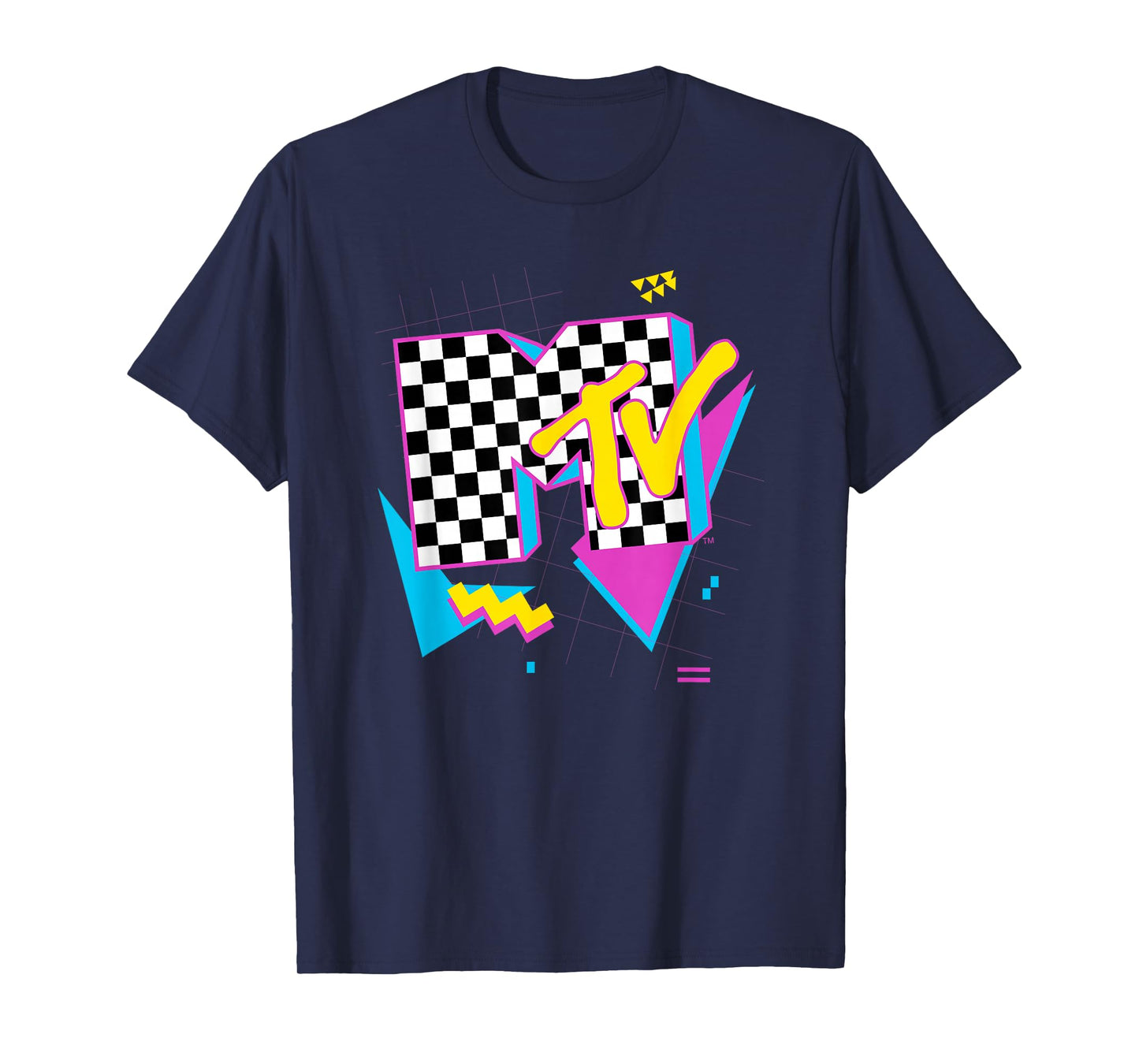 MTV Retro Checkered Neon Shapes Music Television T-Shirt