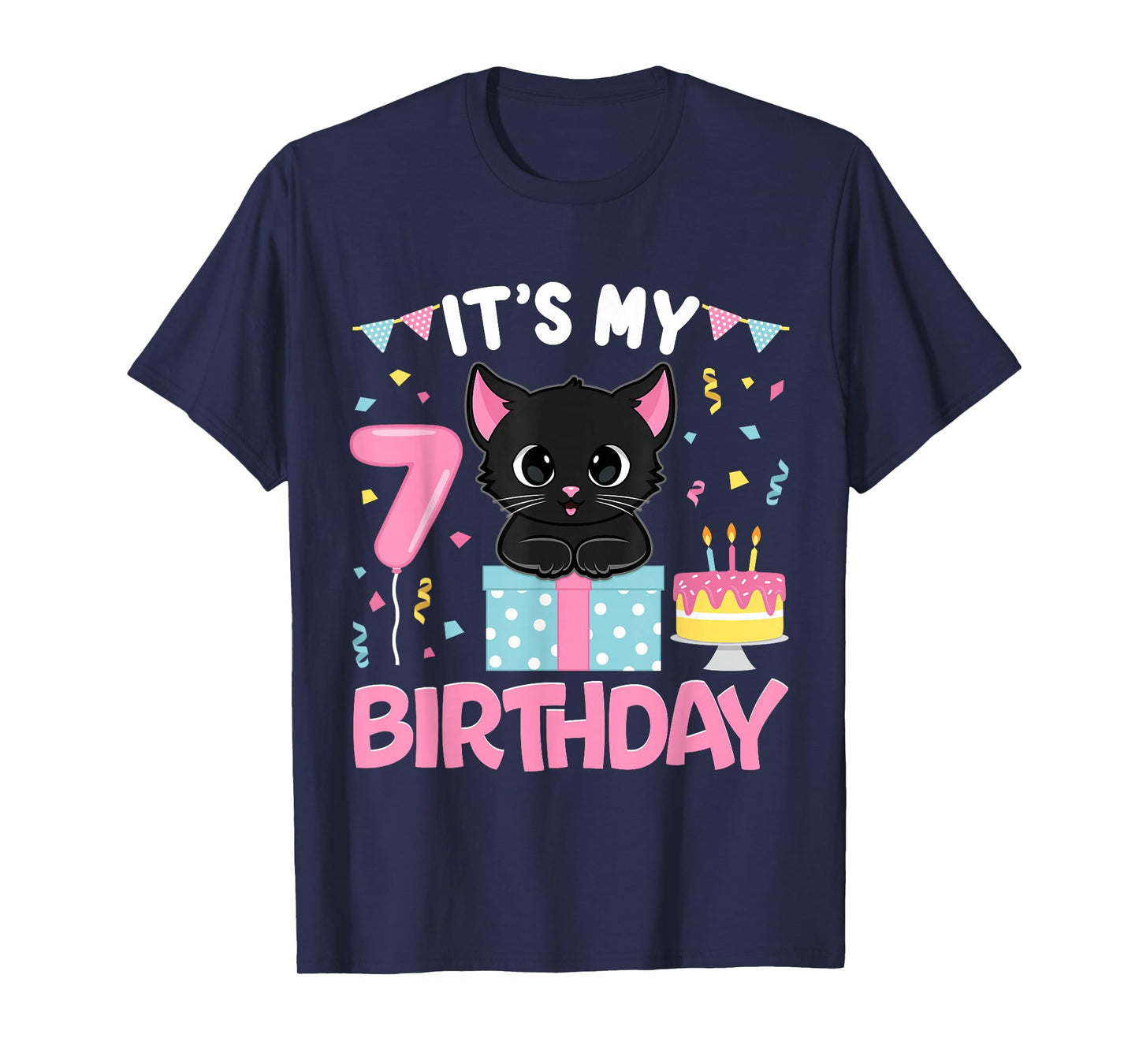 Its My 7th Birthday Girl Cat Birthday 7 Year Old BDay Party T-Shirt