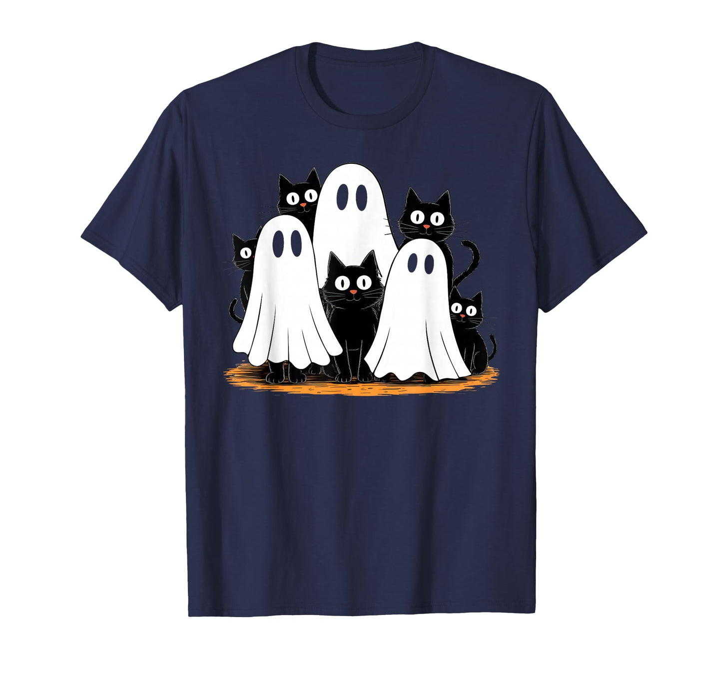 Cute Ghost Black Cat Halloween Costume Men Women Spooky Cat T-Shirt