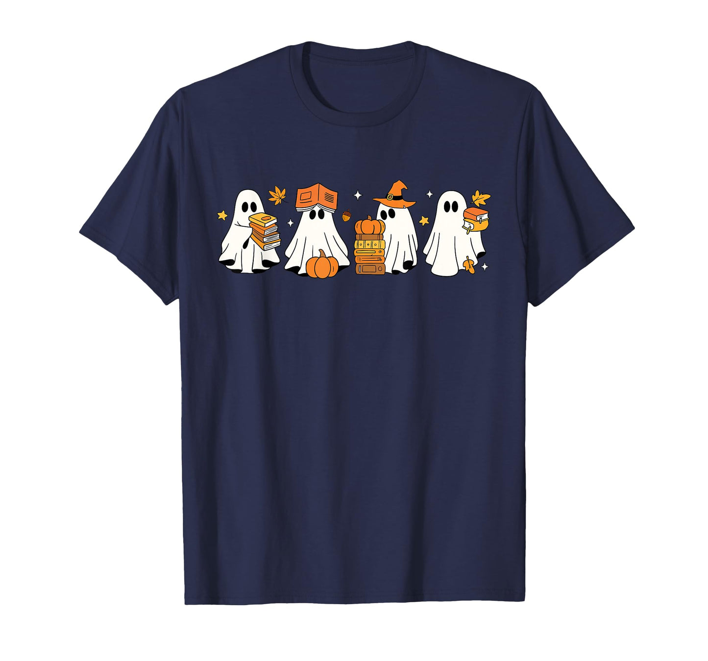 Funny Ghost Book Reading Halloween Books Lover Teacher Kids T-Shirt