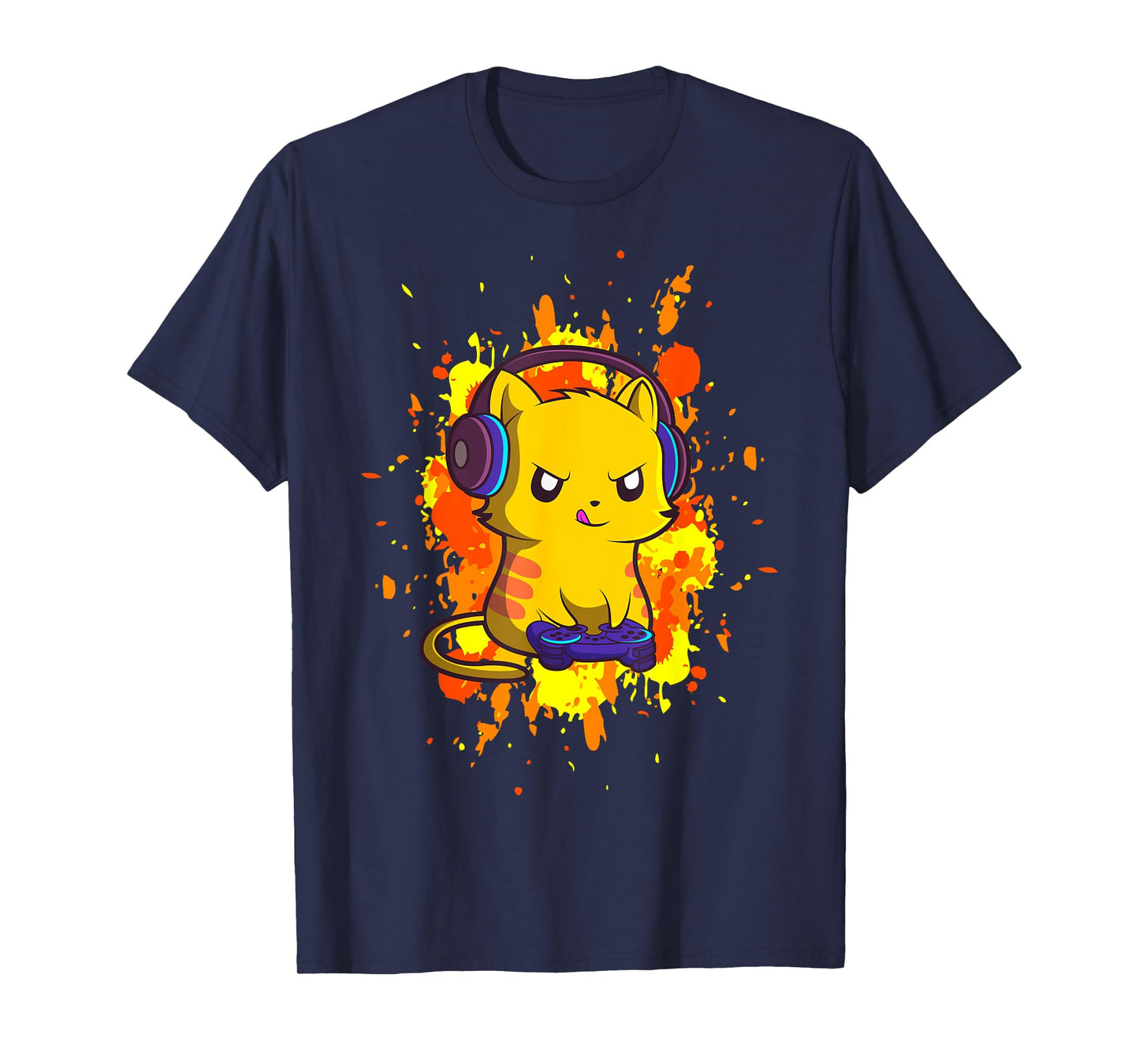 Gaming Cat - Cyber Gamer PC Nerdy Kitty Kitten Headphones T-Shirt