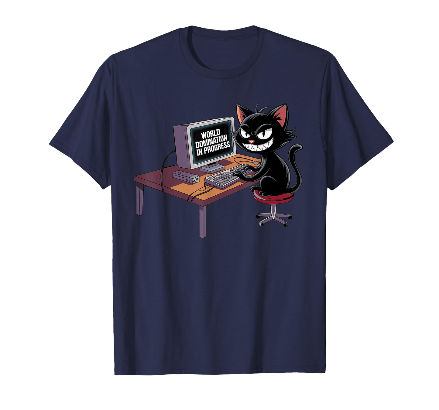 Funny Hacker Black Cat World Domination Computer Geek T-Shirt