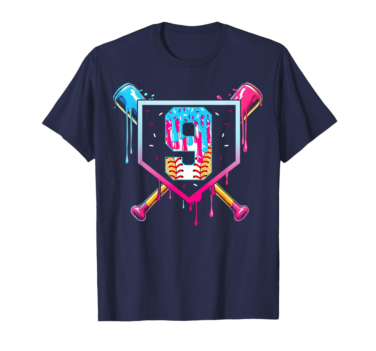 Baseball 9 Year Old Ice Cream Drip 9th Birthday Boy 9 T-Shirt
