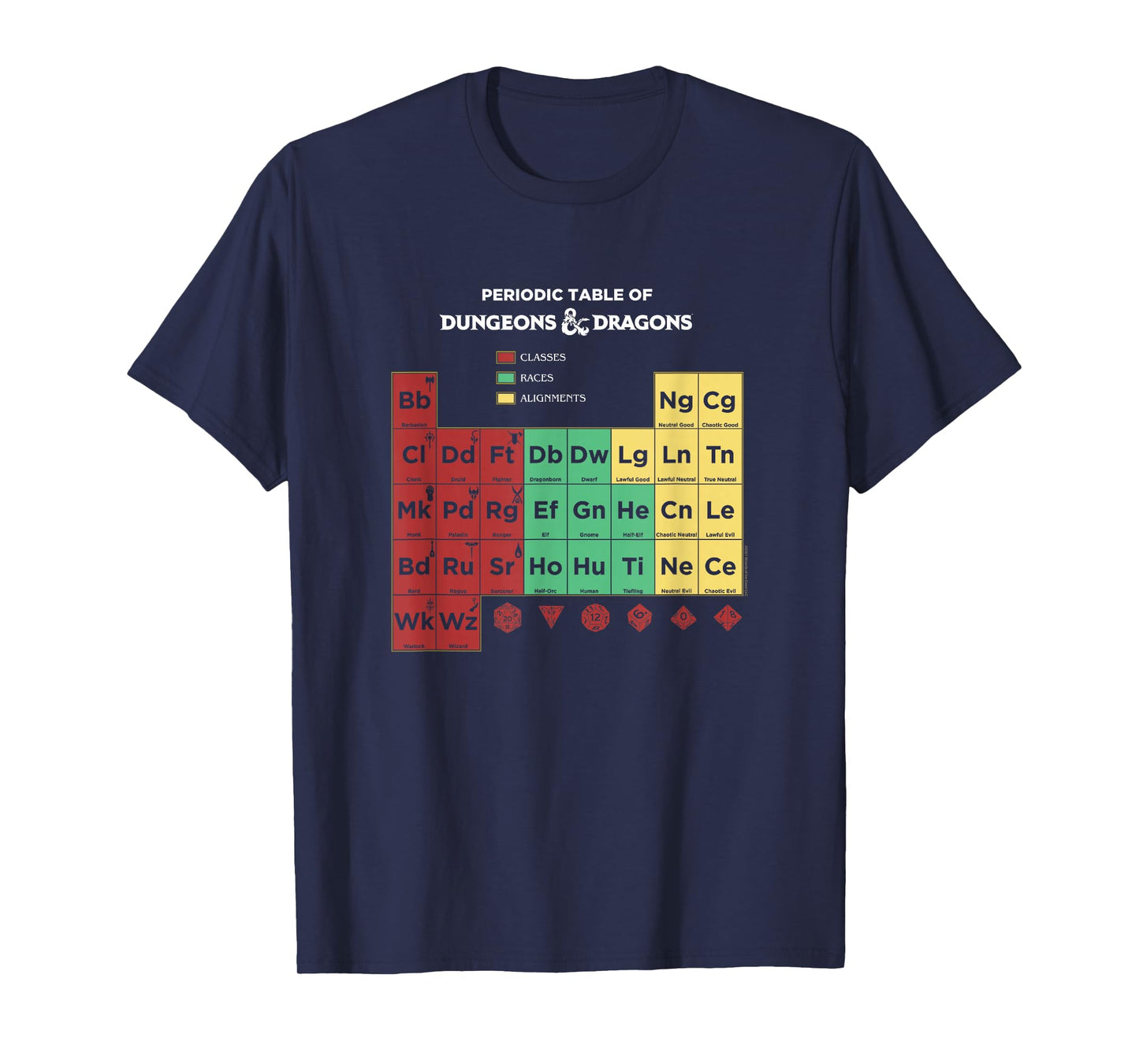 Dungeons & Dragons Periodic Table Classes Races Alignments T-Shirt