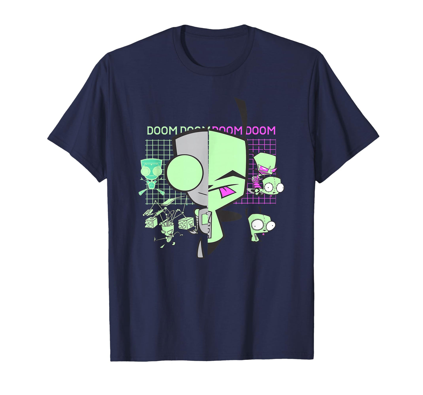 Invader Zim Gir Doom Grid Techno Split Face Art T-Shirt