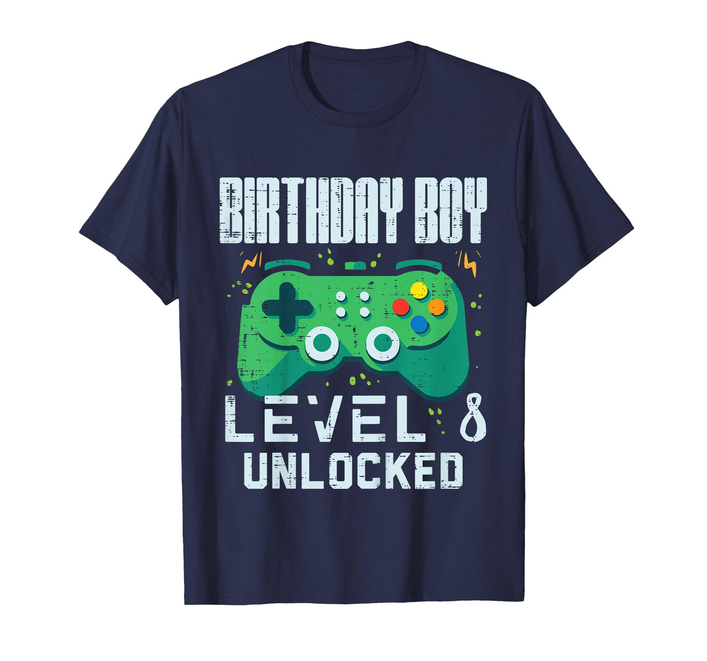 Kids Birthday Boy Level 8 Unlocked Gamer Controller 8th Bday Boys T-Shirt