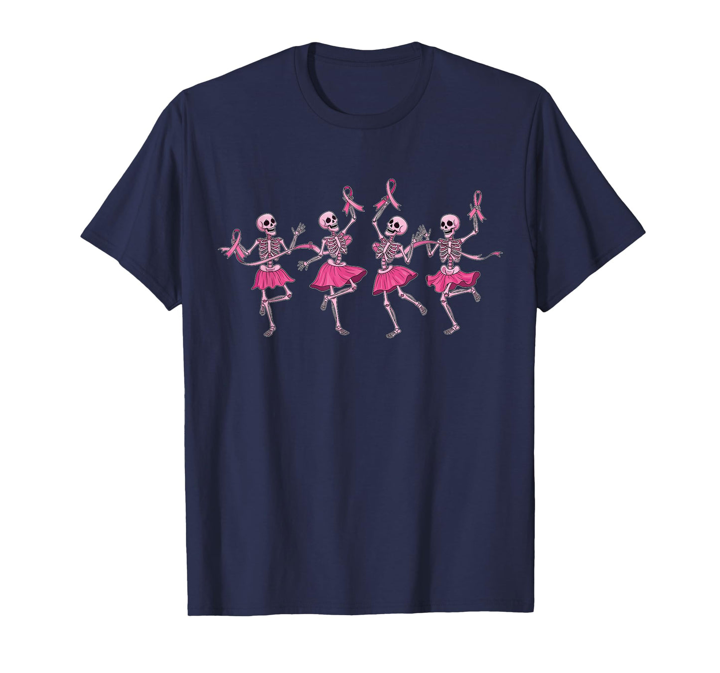 Breast Cancer Dancing Skeleton Halloween Pink Ribbon Women T-Shirt