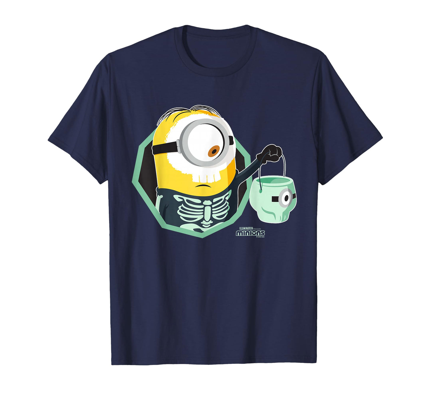 Minions Stuart Skeleton Costume with Bucket T-Shirt