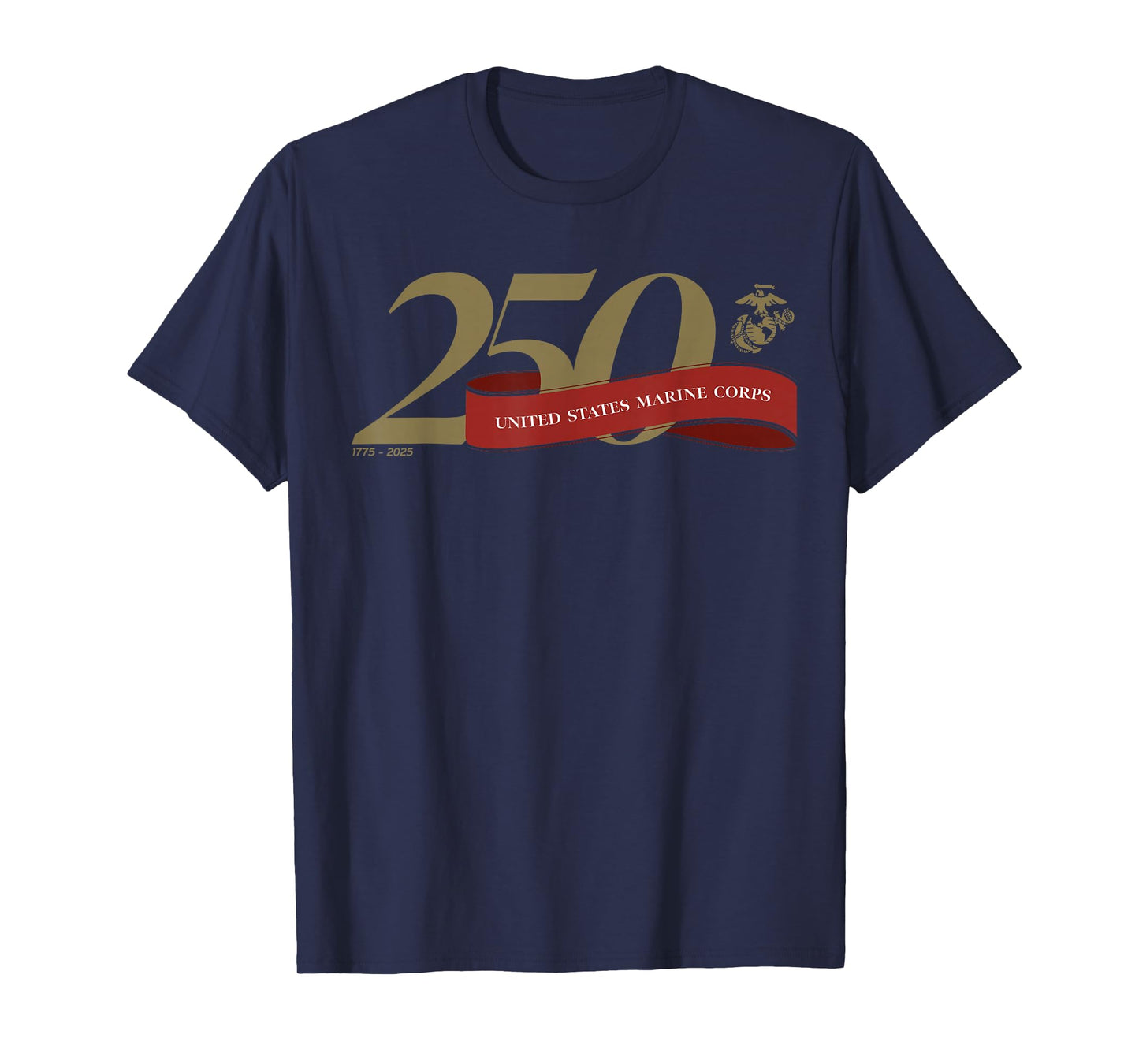 United States Marine Corps 250th Birthday Gold Logo T-Shirt