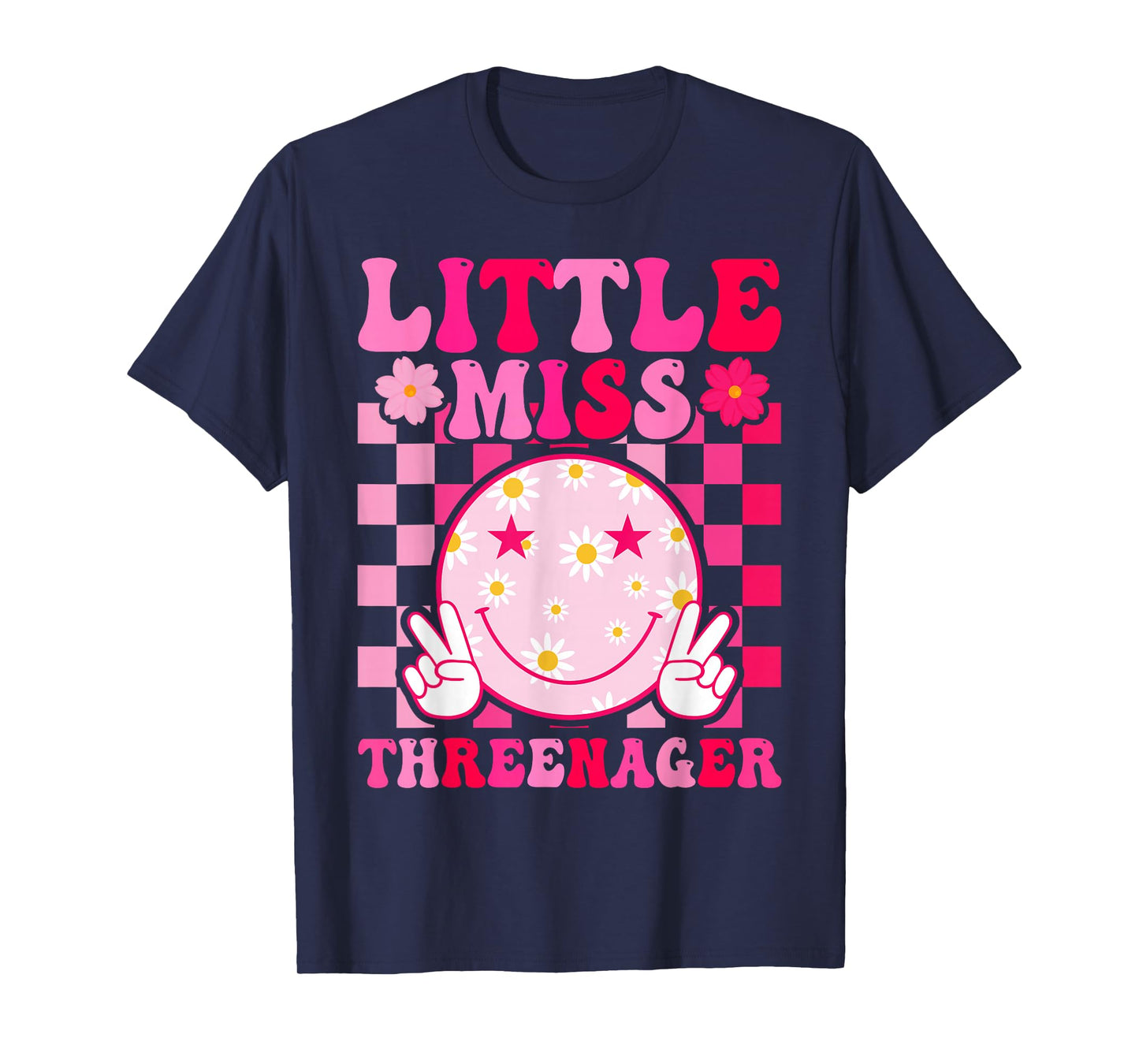Little Miss Threenager 3rd Birthday Girl Outfit Retro Flower T-Shirt